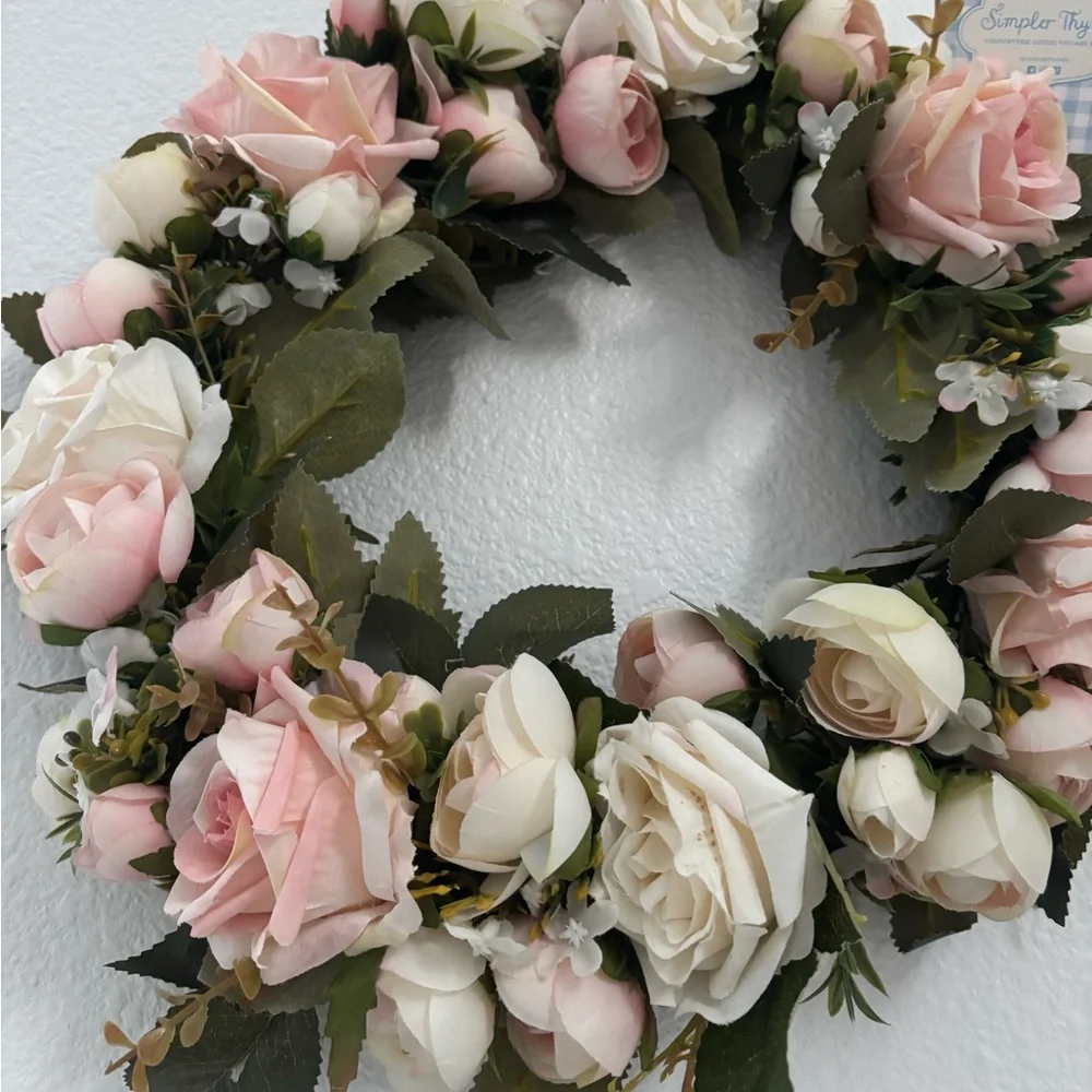 English Garden Cottage Wreath Farmhouse Roses Small Adorable Pink Wt Final Sale